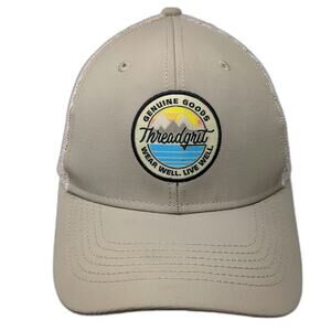Threadgrit Trucker Hat Beige One Size Snapback Mesh Patch Mountain Sun Landscape